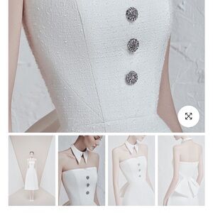 Raffiné Designer White Strapless Tweed Midi Dress